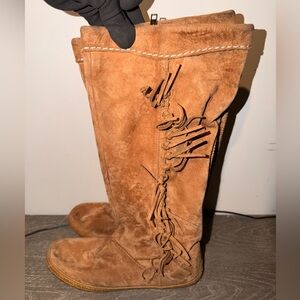 UGG Tan Suede Boots with Fringe Detail